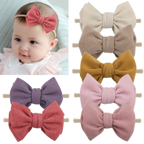 Soft Faux Cashmere Hand Tied Bowknot Baby Headband Elastic Nylon Infant Hairband Vintage Solid Color Kids Hair Accessories