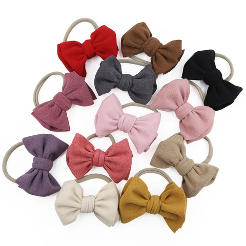 Soft Faux Cashmere Hand Tied Bowknot Baby Headband Elastic Nylon Infant Hairband Vintage Solid Color Kids Hair Accessories