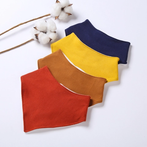 Soft Cotton Baby Bandana Bibs For Boys Girls Solid Color Double Layer Snap Button Drool Bibs For Newborn Toddler Infants