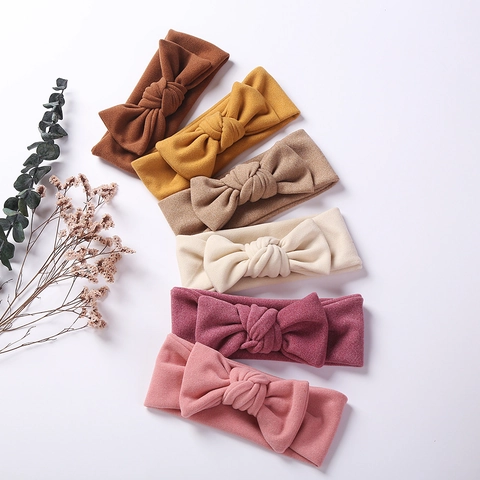 Super Soft Bow Baby Headband Elastic Imitation Cashmere Hair Band For Infants Toddlers Kids Hair Accessories Solid Color Headwrap