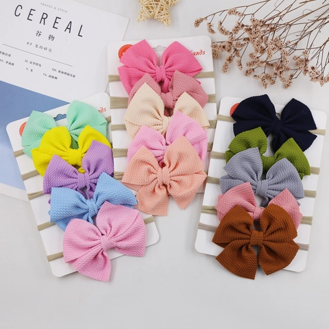 Baby Girls Soft Waffle Bow Headbands Elastic Nylon Hair Bands For Newborn Infants Toddlers Kids Hair Accessories