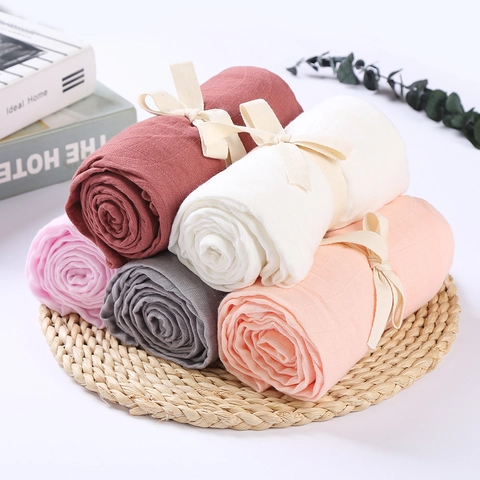 Bamboo Cotton Baby Swaddle Blanket Soft Breathable Muslin Swaddle Wrap Solid Color Newborn Infant Photography Props