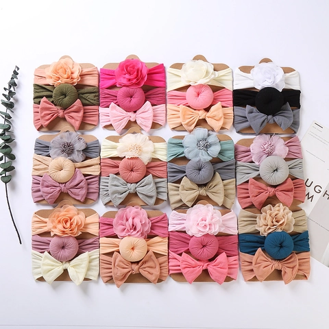 Cute Soft Elastic Fabric Baby Headband Set Floral Bow Knot Hair Bands For Newborn Infant Toddler Girls Hair Accessories