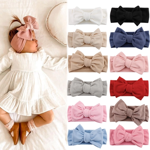 Baby Ribbed Cotton Bow Headband High Elastic Soft Ribbed Knit Hairband For Infants Toddlers Handmade Head Wrap Hair Accessories