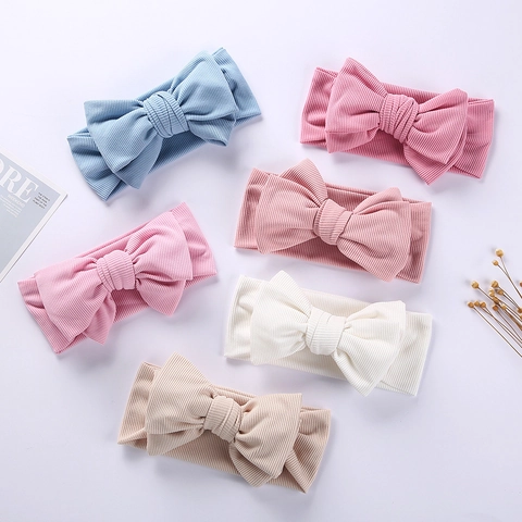 Baby Ribbed Cotton Bow Headband High Elastic Soft Ribbed Knit Hairband For Infants Toddlers Handmade Head Wrap Hair Accessories