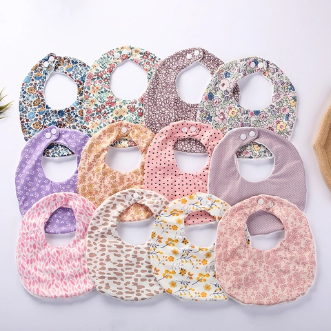 Weiches Baumwollmischung Doppelseitiges Baby Lätzchen Absorbierend Bedruckt Floral Säugling Fütterung Speichel Handtuch Druckknopf Verstellbar