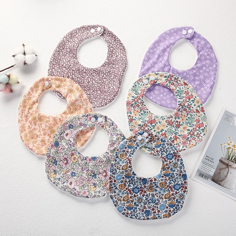Weiches Baumwollmischung Doppelseitiges Baby Lätzchen Absorbierend Bedruckt Floral Säugling Fütterung Speichel Handtuch Druckknopf Verstellbar