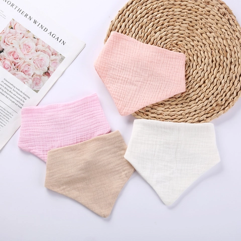 Adjustable Muslin Cotton Baby Bandana Bib Soft Absorbent Saliva Towel For Infants Toddlers Solid Color Drool Bib For Feeding