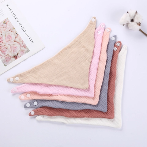 Adjustable Muslin Cotton Baby Bandana Bib Soft Absorbent Saliva Towel For Infants Toddlers Solid Color Drool Bib For Feeding