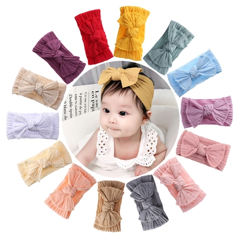 Baby Nylon Bow Headband Elastic Ribbed Knit Hair Band Soft Stretchy Headwrap For Infants Toddlers Newborns Hair Accessories