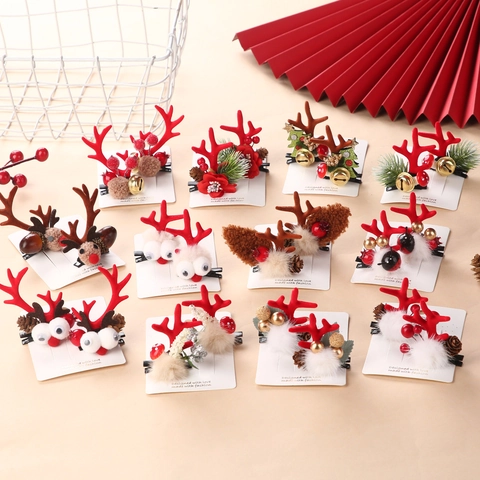 Pinzas para el Cabello de Astas de Reno de Navidad Hechas a Mano Con Flores y Campanas Horquillas de Alce para Niñas
