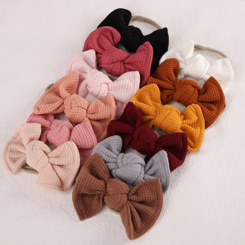 Fascia per Capelli con Fiocco in Maglia a Nido d'Ape per Neonati e Bambini Piccoli in Nylon Elastico Accessori per Capelli
