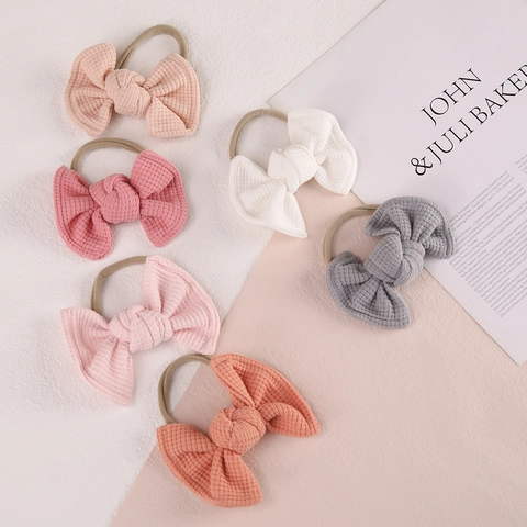 Fascia per Capelli con Fiocco in Maglia a Nido d'Ape per Neonati e Bambini Piccoli in Nylon Elastico Accessori per Capelli