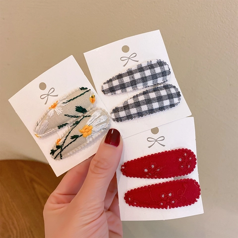 Floral Embroidered Fabric Wrapped BB Hair Clips For Toddler Girls Handmade Stainless Steel Korean Style Sweet Snap Hair Clips