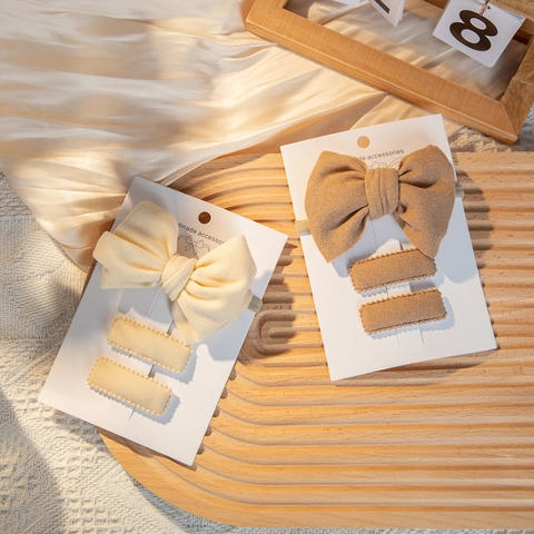 Handmade Faux Cashmere Kids Bow Headband And Hair Clips Set Solid Color Vintage Hair Accessories For Toddler Girls Gift