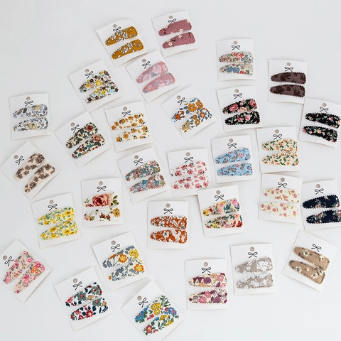 Pinces à Cheveux BB en Tissu Imprimé Floral pour Enfants Bord Festonné Style Pastoral Accessoires de Coiffure Filles
