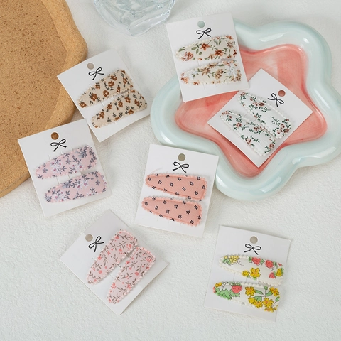 Pinces à Cheveux BB en Tissu Imprimé Floral pour Enfants Bord Festonné Style Pastoral Accessoires de Coiffure Filles
