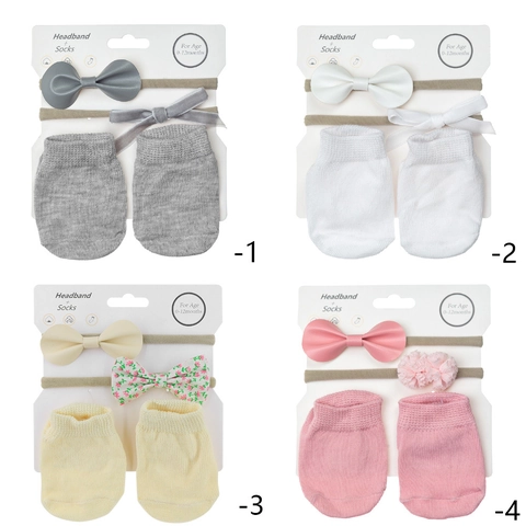 Baby Girl Cotton Headband And Socks With Bow Design Non-Slip Knit Socks Elastic Headbands Newborn Infant Headwear Footwear