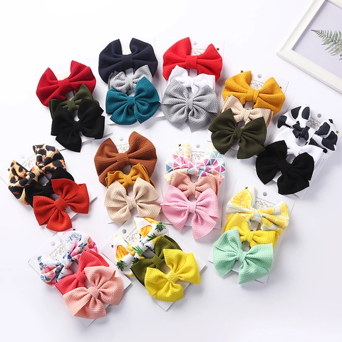 Handmade Waffle Fabric Bow Hair Clips Assortment For Toddler Baby Girls Cute Sweet Polyester Hair Accessories Collection