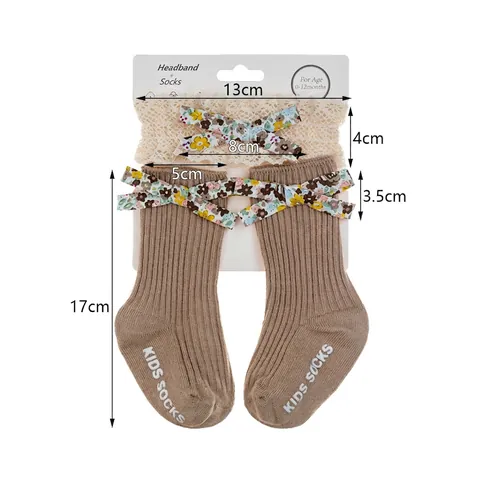 Ensemble Bandeau Et Chaussettes Pour Bébé Fille Dentelle Nœud Chaussettes Antidérapantes En Maille Pour 0-12 Mois Cadeau