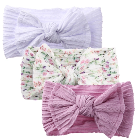 Baby Headbands Soft Nylon Big Bow Elastic Hairbands For Newborn Infants Toddler Girls Floral Print Cable Knit Headwraps
