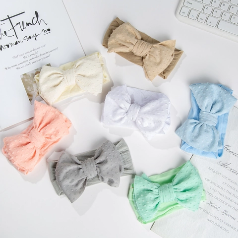 Bandeau Bébé en Nylon Doux Grand Noeud Coiffe Élastique Jacquard à Pois Bandeau pour Nourrisson Accessoires Photographie