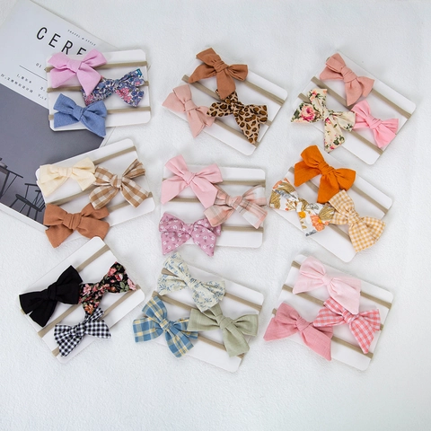Handmade Nylon Baby Bow Headbands Floral Gingham Solid Elastic Hair Bands For Toddlers Newborn Infant Girls Hair Accessories