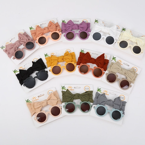Occhiali da Sole per Bambini con Orecchie da Orso e Fascia a Fiocco UV400 Montatura Rotonda Fascia per Capelli in Nylon