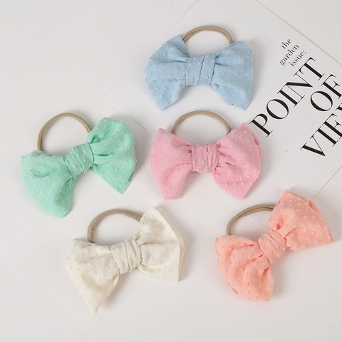 Fascia per Capelli per Neonato con Fiocco in Nylon Elastico con Nastro Jacquard a Pois per Bambini Accessori per Capelli