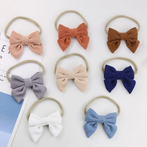 Diadema para Bebé de Pana con Lazo Nylon Elástica Suave para Recién Nacidos Niños Vintage Color Sólido Accesorios para el Cabello DIY