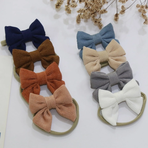 Diadema para Bebé de Pana con Lazo Nylon Elástica Suave para Recién Nacidos Niños Vintage Color Sólido Accesorios para el Cabello DIY