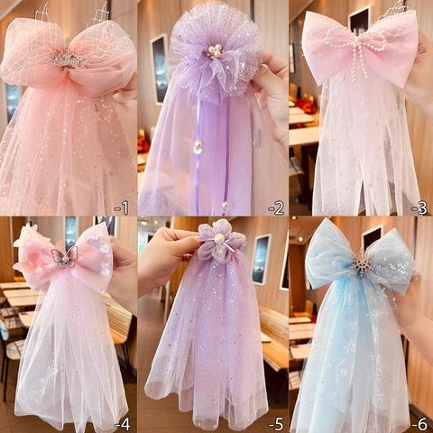 Dolce Fermaglio per Capelli con Fiocco in Rete per Ragazze con Lungo Velo di Tulle Accessorio per Capelli a Stella con Paillette da Principessa per Festa Matrimonio Fotografia