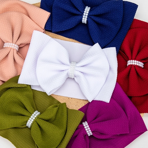 Baby Girls Bow Headband Fabric Waffle Texture Artificial Pearl Elastic Hair Band Vintage Sweet Soft Toddler Hair Accessories