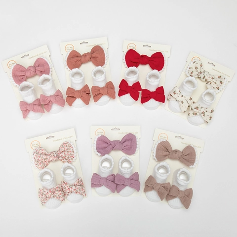 Baby Girl Bowknot Headband And Socks Set Embroidered Cotton Newborn Toddler Hair Accessories Gift Set For Infants Daily Wear