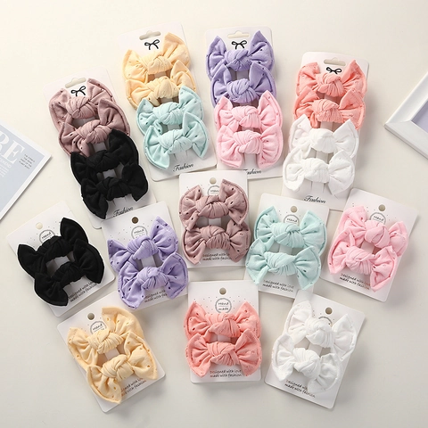 Handmade Lace Eyelet Bow Hair Clips Set For Toddler Baby Girls Solid Color Fabric Bowknot Duckbill Clips Hair Accessories