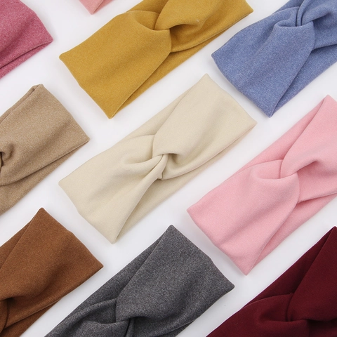 Kids Baby Soft Cashmere-Like Elastic Headband Twist Knot Wide Hair Band Solid Color Hair Accessories For Toddler Girls