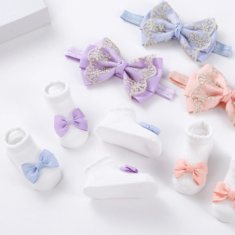 Set Fascia E Calze Per Neonato Con Fiocco In Pizzo Di Natale Accessori In Cotone Traspirante Per Neonate Regalo