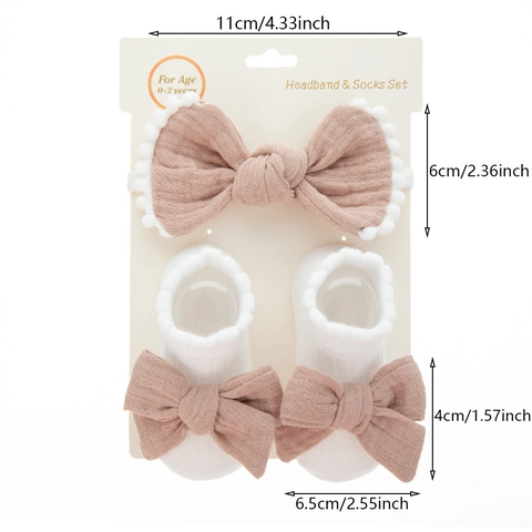 Baby Girl Bowknot Headband And Socks Set Embroidered Cotton Newborn Toddler Hair Accessories Gift Set For Infants Daily Wear