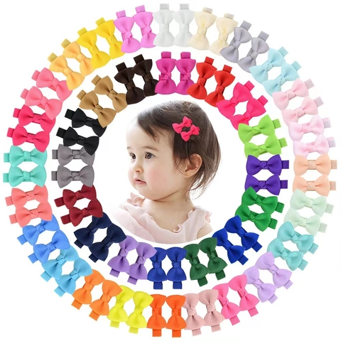 Handmade Grosgrain Ribbon Bow Hair Clips Colorful Solid Barrettes Toddler Infant Girls Styling Accessories Alligator Grips