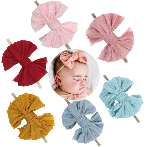 Handgemachtes Baby Schleife Stirnband Nylon Elastisches Haarband Neugeborene Kleinkinder Spitzenkante Kopfschmuck Rippen Haarschmuck