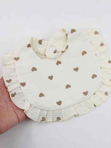 Soft Cotton Gauze Baby Ruffle Drool Bib Floral Heart Print Infant Bib Absorbent Feeding Saliva Towel With Adjustable Snaps