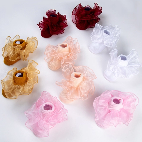 Calzini in Cotone Fatti a Mano per Neonate con Grandi Volant in Organza Calzini Traspiranti in Mesh Stile Principessa Festa