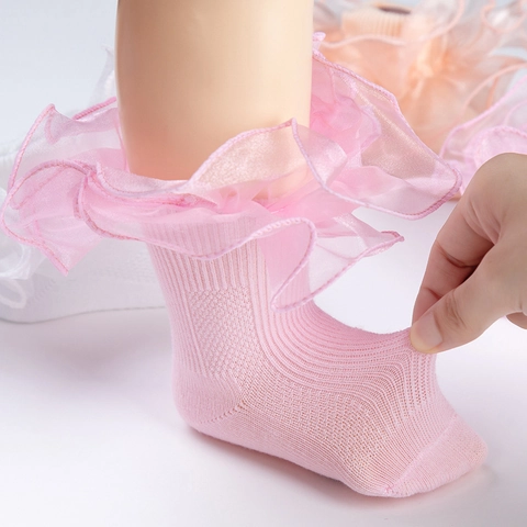 Calzini in Cotone Fatti a Mano per Neonate con Grandi Volant in Organza Calzini Traspiranti in Mesh Stile Principessa Festa