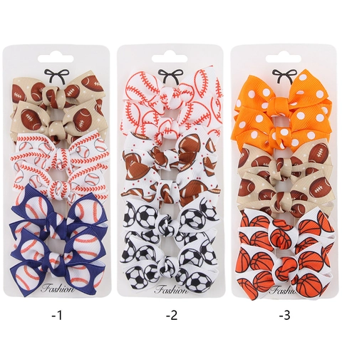 Fermagli per Capelli con Fiocco in Nastro Grosgrain a Tema Sportivo per Bambine Calcio Basket Baseball Accessori Capelli