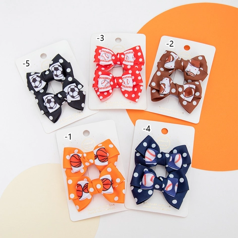Handgemaakte Sportthema Strik Haarclips voor Kinderen Polyester Lint Legering Voetbal Basketbal Honkbal Patroon Haarclips voor Meisjes