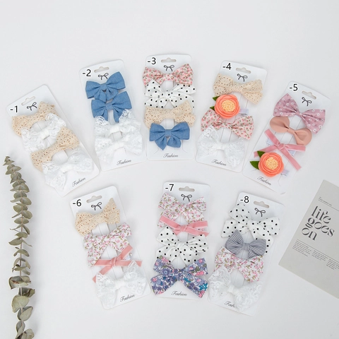Ensemble de Barrettes à Nœud pour Enfants Tissu Dentelle Velours Motifs Floraux et Pois Pinces à Cheveux Faites Main
