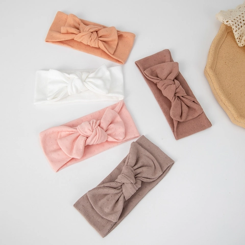 Elastic Baby Bow Headband Soft Breathable Pointelle Knit Hairband For Newborn Infant Toddler Girls Solid Hair Accessories