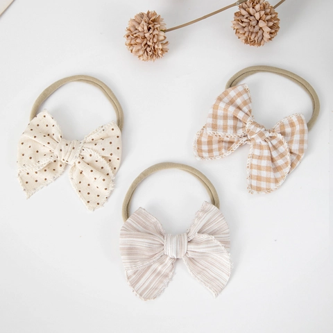 Diademas con Lazo para Bebés Niñas de Algodón Bordado Margaritas Lunares Gingham Encaje Elástico Nailon Accesorios para el Cabello