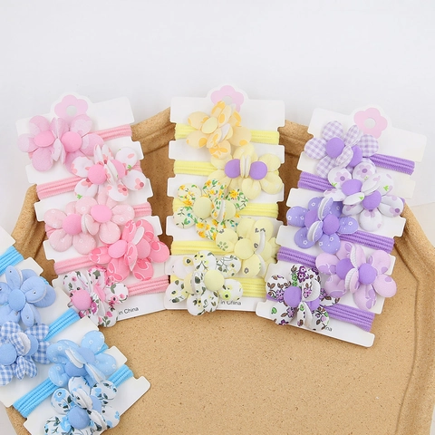 Handgefertigte Kinder Blumen Haargummis Farbige Polyester Blumen Haarbänder Hohe Elastizität Pferdeschwanz Halter Mädchen Haarschmuck