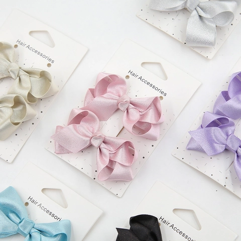 Handmade Kids Satin Bow Hair Clips Solid Color Double Layer Ribbon Duckbill Clips Sweet Princess Hair Accessories For Girls